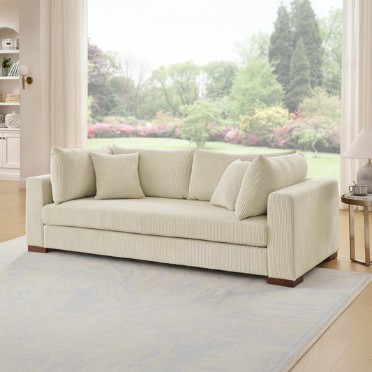 89.5” Square Arm Couch – Modern Living Room Setup
3-Seater Sofa with Toss Pillows – Front View
Upholstered Contemporary Sofa – Side Angle
Soft Plush Back Cushions – Detail Close-Up
Modern Beige Fabric Sofa – Apartment Living Room