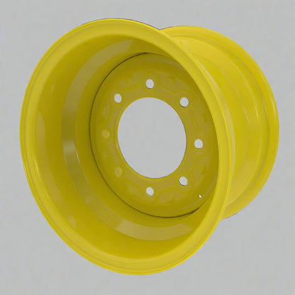 “8x15 JD Yellow AG Rim with 6 bolt holes”

“Heavy-duty tractor implement rim in Off-White”

“Tractor wheel rim compatible with 11L-15 and 9.5L-15 tires”

“Side angle view of farm equipment 8-bolt rim”

“Steel agricultural rim in John Deere yellow”