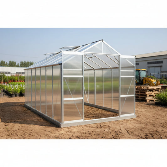 All-Weather Polycarbonate Greenhouse – 8x6, 8x10, 8x16 FT Outdoor Aluminum Frame Greenhouse with Sliding Doors and Roof Vents