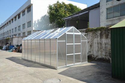 All-Weather Polycarbonate Greenhouse – 8x6, 8x10, 8x16 FT Outdoor Aluminum Frame Greenhouse with Sliding Doors and Roof Vents