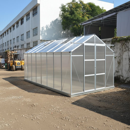 All-Weather Polycarbonate Greenhouse – 8x6, 8x10, 8x16 FT Outdoor Aluminum Frame Greenhouse with Sliding Doors and Roof Vents