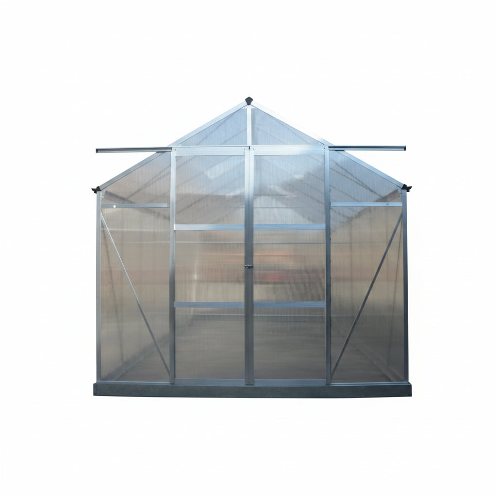 All-Weather Polycarbonate Greenhouse – 8x6, 8x10, 8x16 FT Outdoor Aluminum Frame Greenhouse with Sliding Doors and Roof Vents