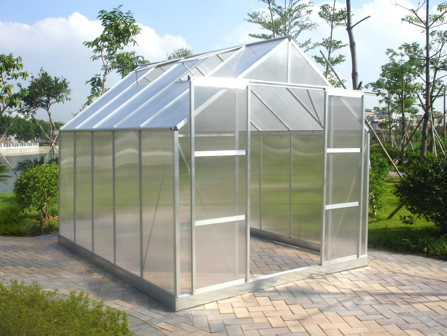 All-Weather Polycarbonate Greenhouse – 8x6, 8x10, 8x16 FT Outdoor Aluminum Frame Greenhouse with Sliding Doors and Roof Vents