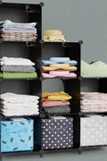 9-Cube Stackable Closet Organizer – Modular Black Storage Shelves for Clothes, Shoes, Bins, and Household Items