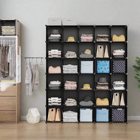 9-Cube Stackable Closet Organizer – Modular Black Storage Shelves for Clothes, Shoes, Bins, and Household Items