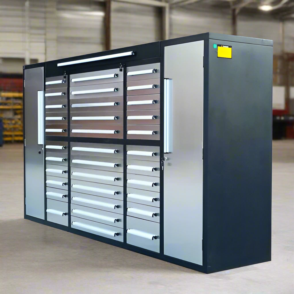 9 FT Stainless Steel Workbench – Front Angle
34-Drawer Industrial Tool Cabinet with Worktop
Heavy-Duty Stainless Steel Workbench – Top View
Workshop Tool Storage Bench with Cabinets
9FT34D2L Drawer and Cabinet System