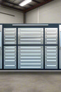 9 FT Stainless Steel Workbench – Front Angle
34-Drawer Industrial Tool Cabinet with Worktop
Heavy-Duty Stainless Steel Workbench – Top View
Workshop Tool Storage Bench with Cabinets
9FT34D2L Drawer and Cabinet System