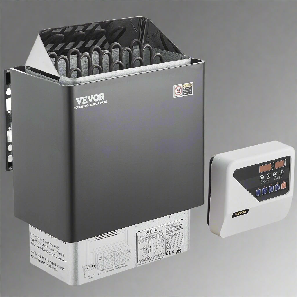 9kW Electric Sauna Heater wall-mounted design with external controller
High-efficiency sauna heater for 220V with stainless steel elements
Digital external controller for sauna temperature and timer settings
Wall-mounted sauna heating system installed in home spa
Compact electric sauna heater with 9kW power output and heat-resistant housing