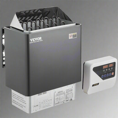 9kW Electric Sauna Heater wall-mounted design with external controller
High-efficiency sauna heater for 220V with stainless steel elements
Digital external controller for sauna temperature and timer settings
Wall-mounted sauna heating system installed in home spa
Compact electric sauna heater with 9kW power output and heat-resistant housing