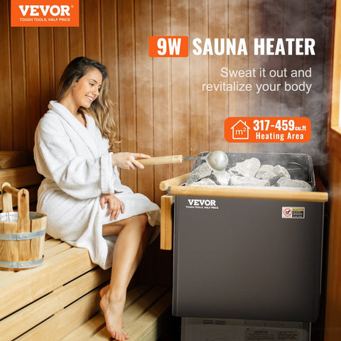 9kW Electric Sauna Heater wall-mounted design with external controller
High-efficiency sauna heater for 220V with stainless steel elements
Digital external controller for sauna temperature and timer settings
Wall-mounted sauna heating system installed in home spa
Compact electric sauna heater with 9kW power output and heat-resistant housing