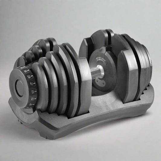 Adjustable dumbbell with chrome handle and weight dial system
90 lb dumbbell set for home strength training workouts
Compact adjustable dumbbell with 15 weight settings
Black plastic-coated adjustable dumbbell with anti-slip grip