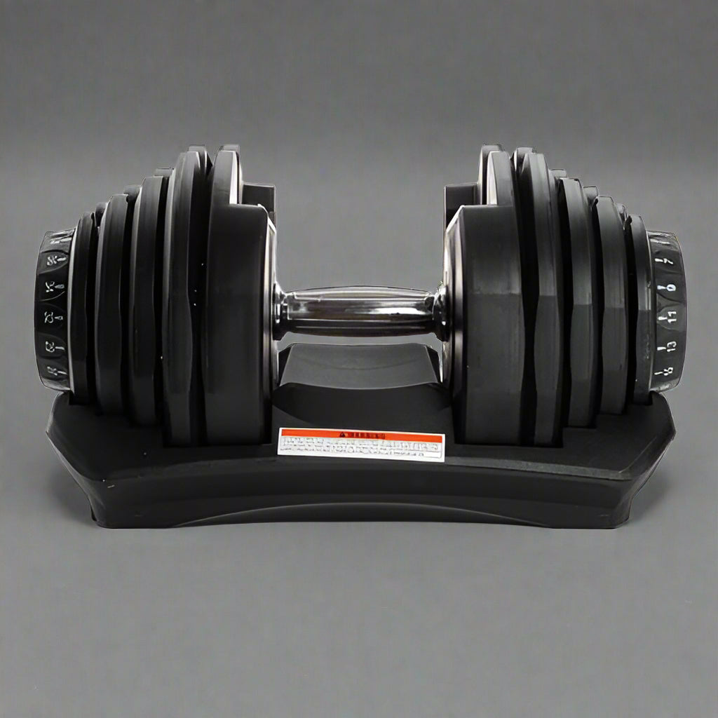 Adjustable dumbbell with chrome handle and weight dial system
90 lb dumbbell set for home strength training workouts
Compact adjustable dumbbell with 15 weight settings
Black plastic-coated adjustable dumbbell with anti-slip grip