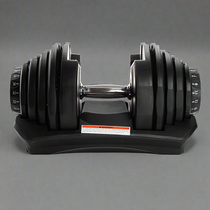 Adjustable dumbbell with chrome handle and weight dial system
90 lb dumbbell set for home strength training workouts
Compact adjustable dumbbell with 15 weight settings
Black plastic-coated adjustable dumbbell with anti-slip grip
