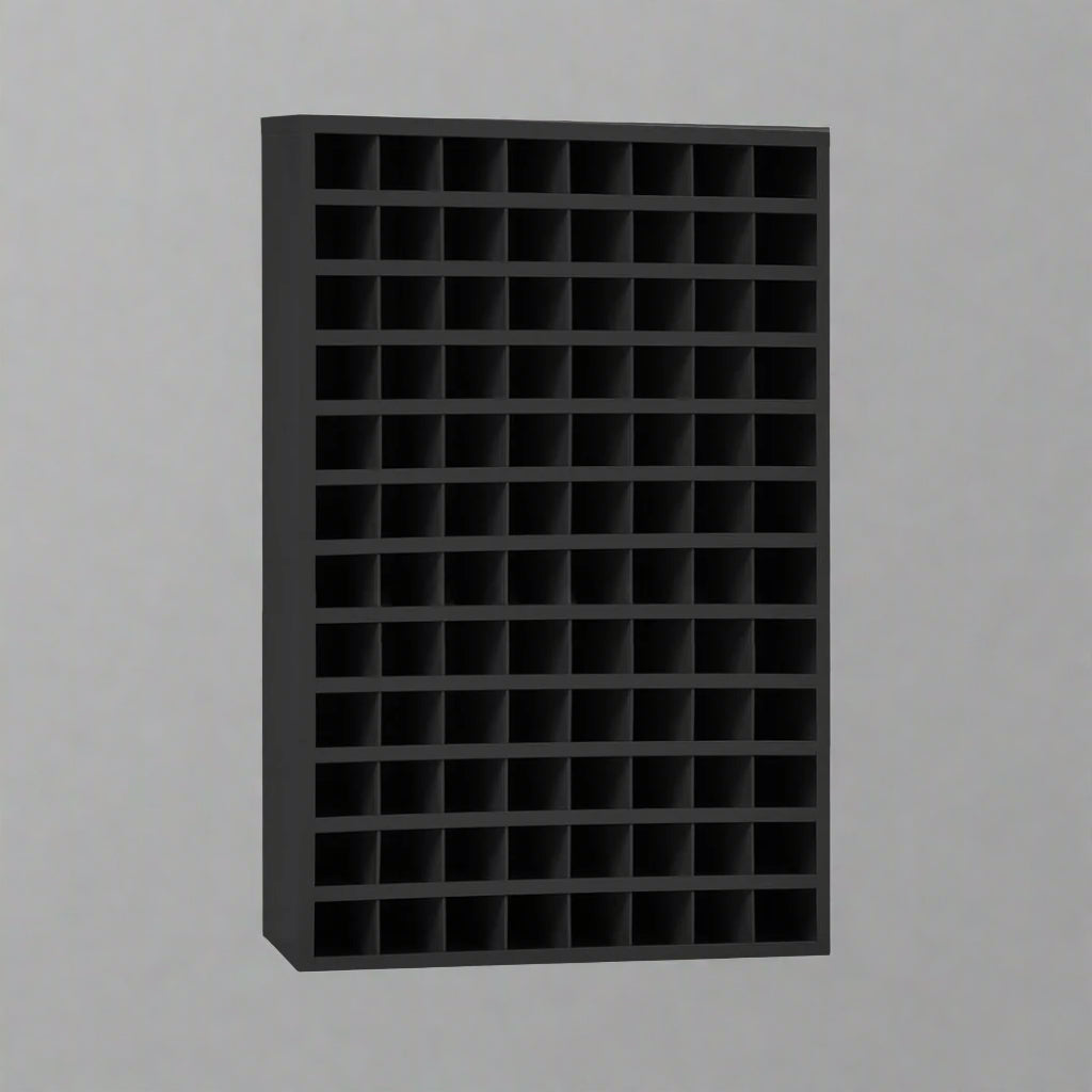 Steel bolt bin cabinet with 96 compartments – black

Red bolt organizer cabinet – front view

Side-by-side metal bin cabinets for hardware storage

Open hardware parts bins mounted on workshop wall

Heavy-duty steel bin rack for bolts and fasteners