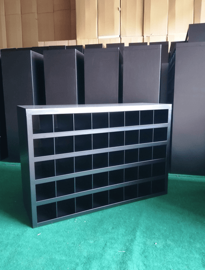 Steel bolt bin cabinet with 96 compartments – black

Red bolt organizer cabinet – front view

Side-by-side metal bin cabinets for hardware storage

Open hardware parts bins mounted on workshop wall

Heavy-duty steel bin rack for bolts and fasteners