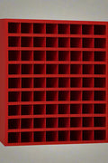 Steel bolt bin cabinet with 96 compartments – black

Red bolt organizer cabinet – front view

Side-by-side metal bin cabinets for hardware storage

Open hardware parts bins mounted on workshop wall

Heavy-duty steel bin rack for bolts and fasteners