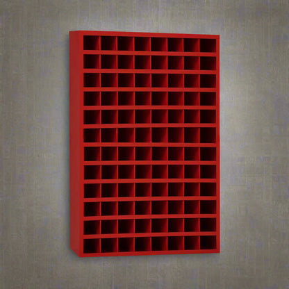 Steel bolt bin cabinet with 96 compartments – black

Red bolt organizer cabinet – front view

Side-by-side metal bin cabinets for hardware storage

Open hardware parts bins mounted on workshop wall

Heavy-duty steel bin rack for bolts and fasteners