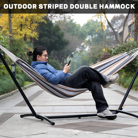 New 9FT Double Camping Hammock with Heavy - Duty Steel Stand – Portable Indoor/Outdoor Use AMOHM3 - with | Sold by Uncle Wiener's Wholesale