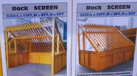Full view of 9x12 FT Grizzly Rock Screen Separator

Side profile showing adjustable bar spacing

Close-up of steel tubing and support structure

Assembled Grizzly rock separator in construction site

Top view of deck bar spacing system