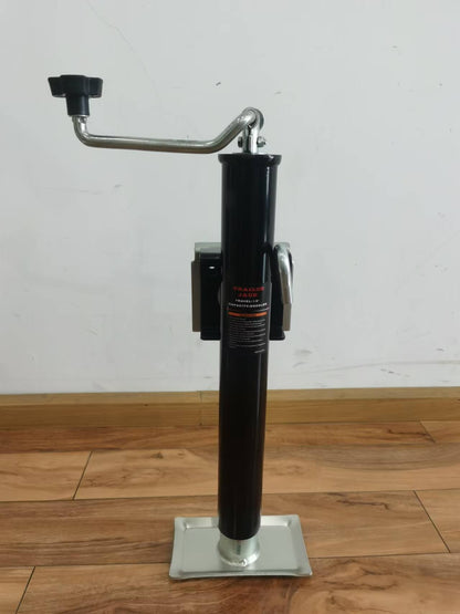 “A-frame topwind trailer jack with removable foot plate”

“Utility trailer jack with 15 inch lift and 5000 lb rating”

“Black heavy-duty topwind jack with foot for RV or cargo trailers”