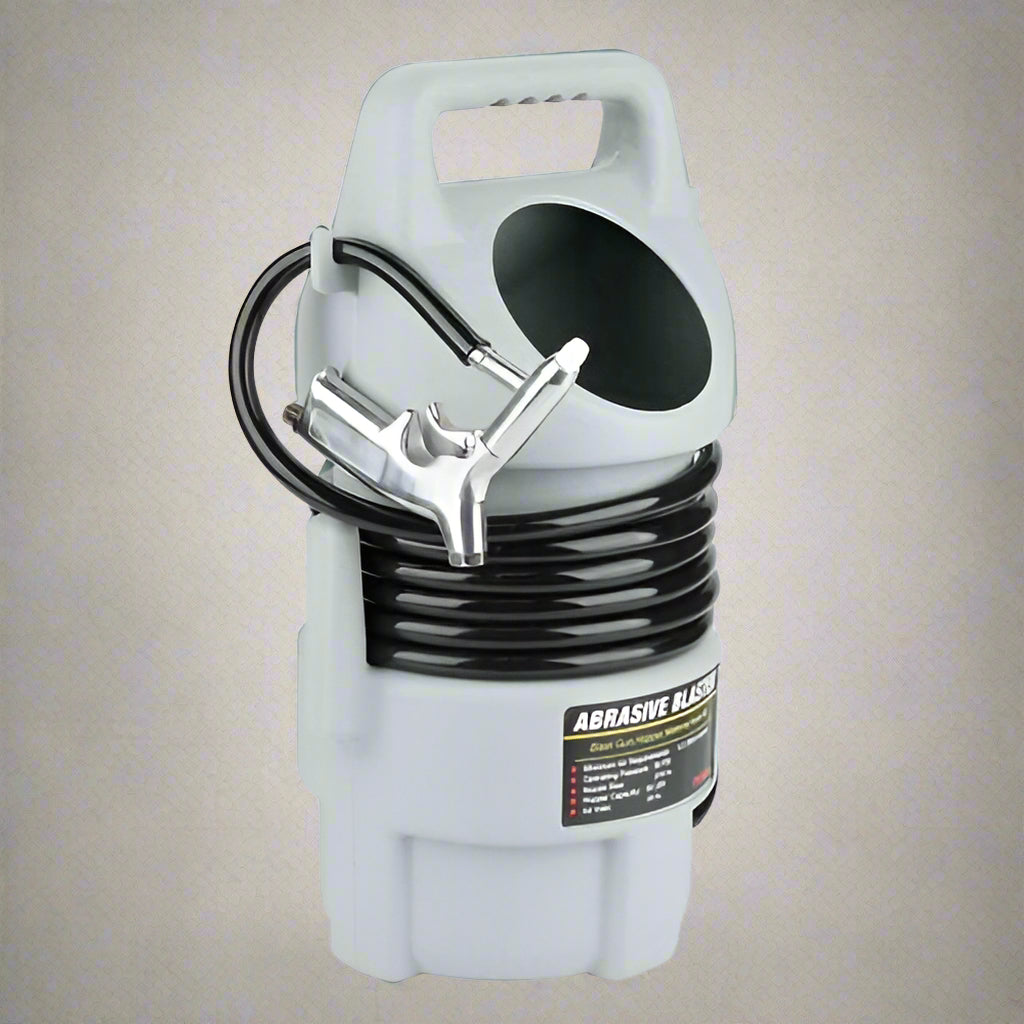 “Heavy-duty portable abrasive sandblaster with canister”

“Compact rust remover tool side profile”

“Sandblaster rust remover kit components”