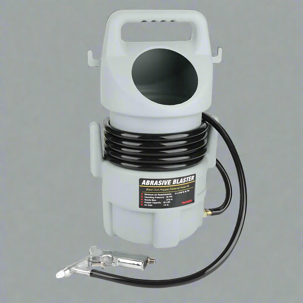 “Heavy-duty portable abrasive sandblaster with canister”

“Compact rust remover tool side profile”

“Sandblaster rust remover kit components”