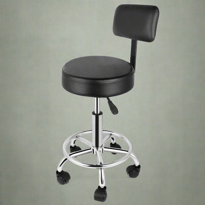 Salon and spa technician chair with ergonomic back support and wheels