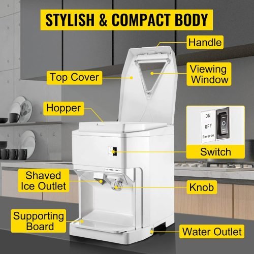 • “Adjustable commercial ice crusher machine with 5.1L hopper”
• “Electric ice shaver with triple blade and safety cover”
• “Countertop ice crushing machine for drinks and snow cones”
• “High-volume ice shaver with reverse switch and drain port”