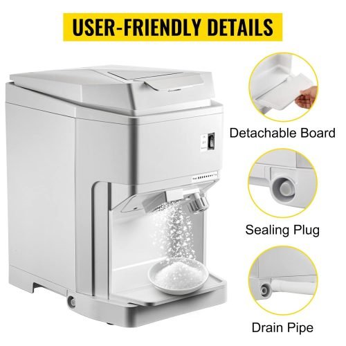 • “Adjustable commercial ice crusher machine with 5.1L hopper”
• “Electric ice shaver with triple blade and safety cover”
• “Countertop ice crushing machine for drinks and snow cones”
• “High-volume ice shaver with reverse switch and drain port”