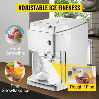• “Adjustable commercial ice crusher machine with 5.1L hopper”
• “Electric ice shaver with triple blade and safety cover”
• “Countertop ice crushing machine for drinks and snow cones”
• “High-volume ice shaver with reverse switch and drain port”