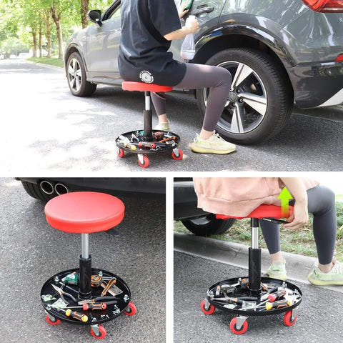 New Adjustable Rolling Garage Stool with Tool Tray – Heavy - Duty Mobile Workshop Seat S1247 - with | Sold by Uncle Wiener's Wholesale