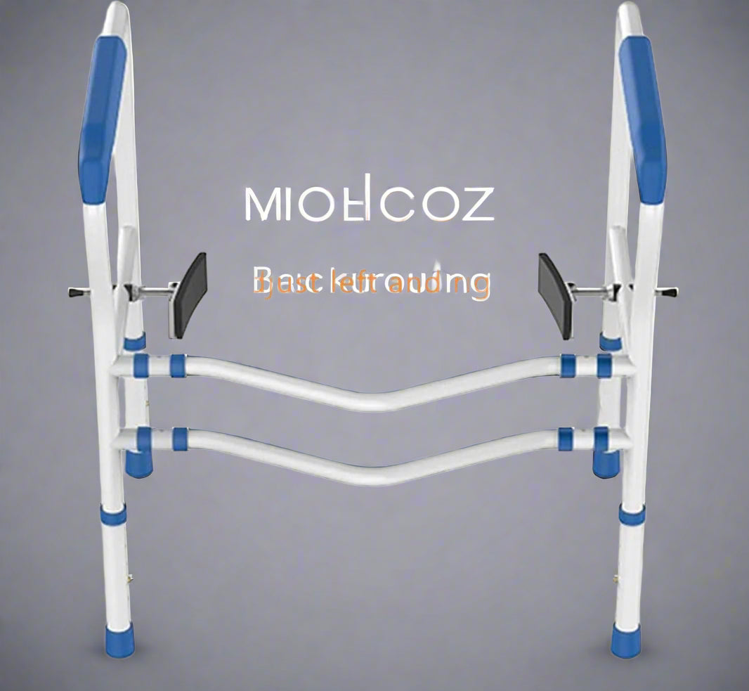 Adjustable Toilet Grab Rail – Front Setup View

Bathroom Safety Handrail – Close-Up of Padded Grips

Tool-Free Toilet Safety Frame – Assembled View

Senior Bathroom Support Rail – In Use

Toilet Frame for Elderly – Product Dimensions