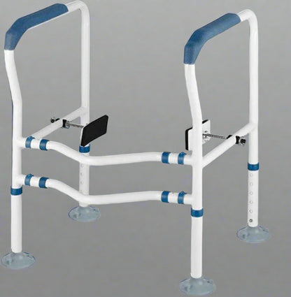 Adjustable Toilet Grab Rail – Front Setup View

Bathroom Safety Handrail – Close-Up of Padded Grips

Tool-Free Toilet Safety Frame – Assembled View

Senior Bathroom Support Rail – In Use

Toilet Frame for Elderly – Product Dimensions