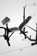 Adjustable weight bench in flat position

Incline position on home gym bench

Full bench with leg support and barbell rack

Compact weight bench setup

Adjustable bench for strength training