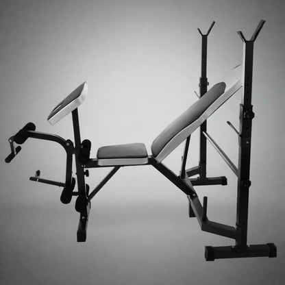 Adjustable weight bench in black for home gym fitness
330 lbs capacity workout bench with incline setting
Multifunctional fitness bench for dumbbell training
Flat incline gym bench with padded seat 
Weight lifting bench AMWEB1001 in side view