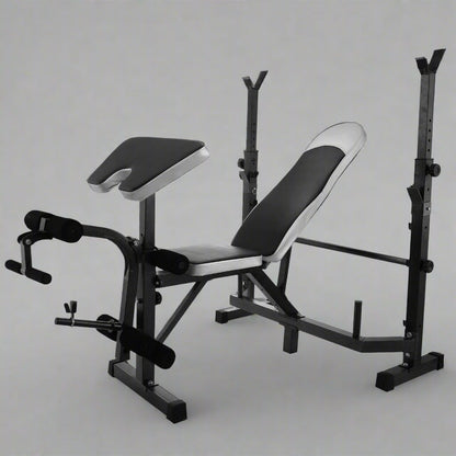 Adjustable weight bench in black for home gym fitness
330 lbs capacity workout bench with incline setting
Multifunctional fitness bench for dumbbell training
Flat incline gym bench with padded seat 
Weight lifting bench AMWEB1001 in side view