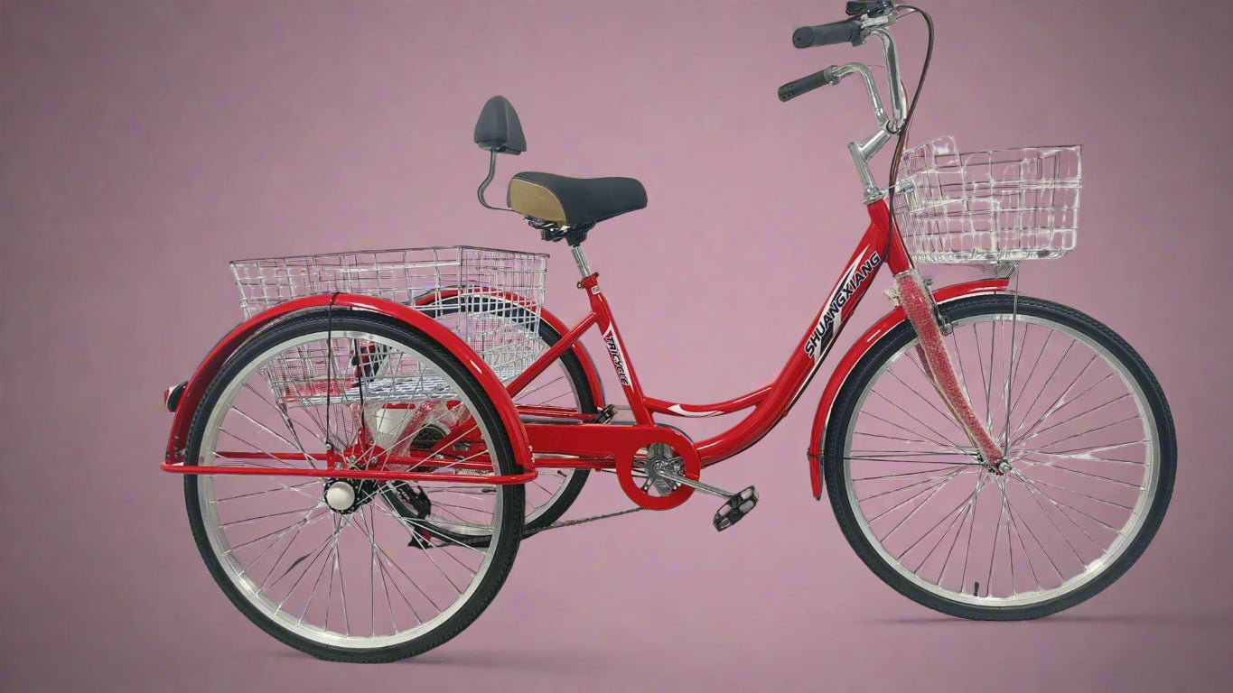 Adult tricycle with shopping basket and stable frame for easy commuting