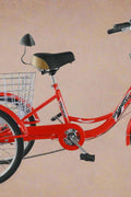 Adult 26-inch 3-wheel tricycle bike with rear basket and 6-speed gears