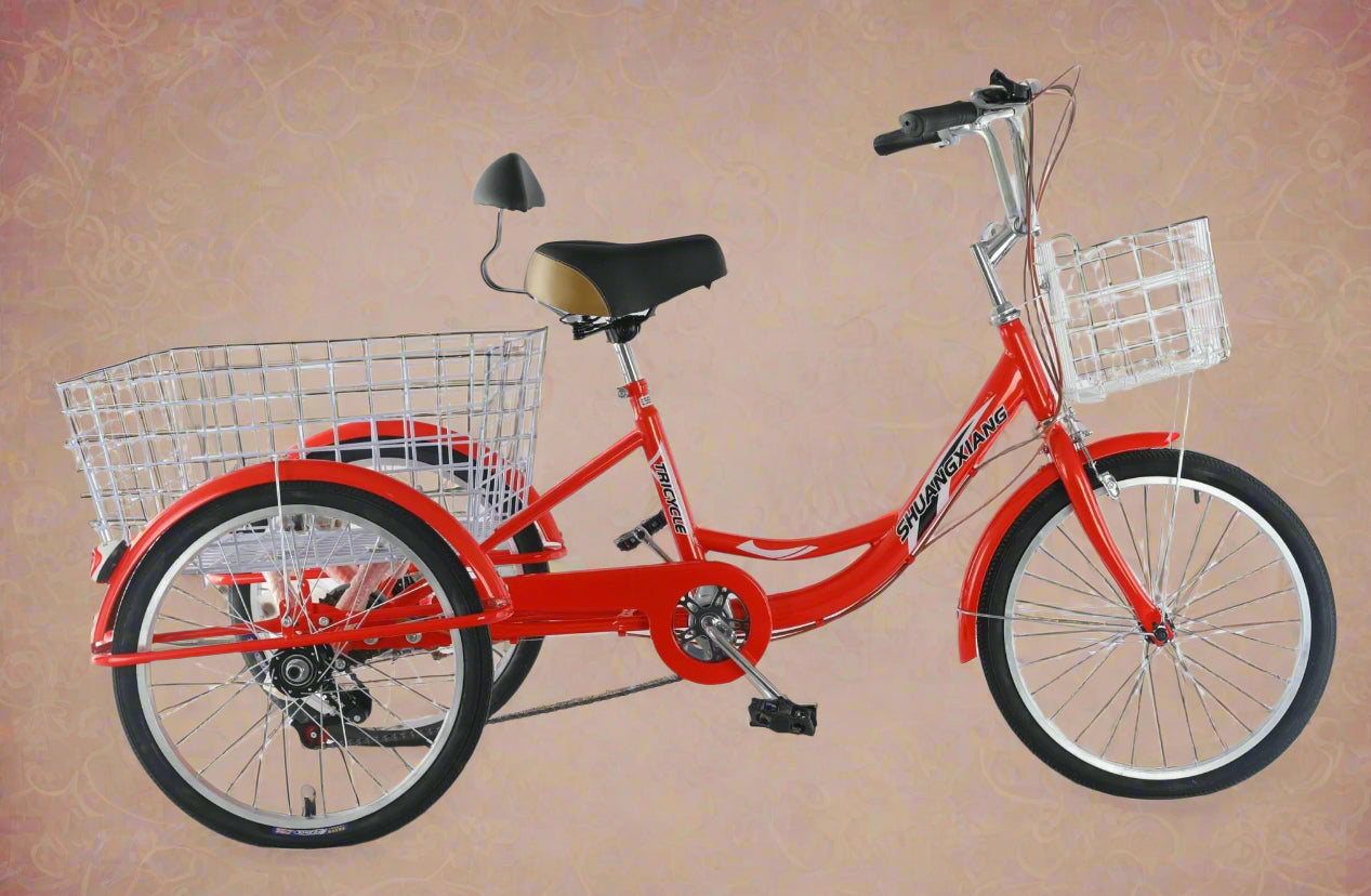 Adult 26-inch 3-wheel tricycle bike with rear basket and 6-speed gears