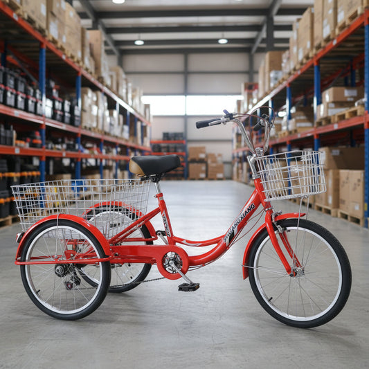 Adult 26-inch 3-wheel tricycle bike with rear basket and 6-speed gears