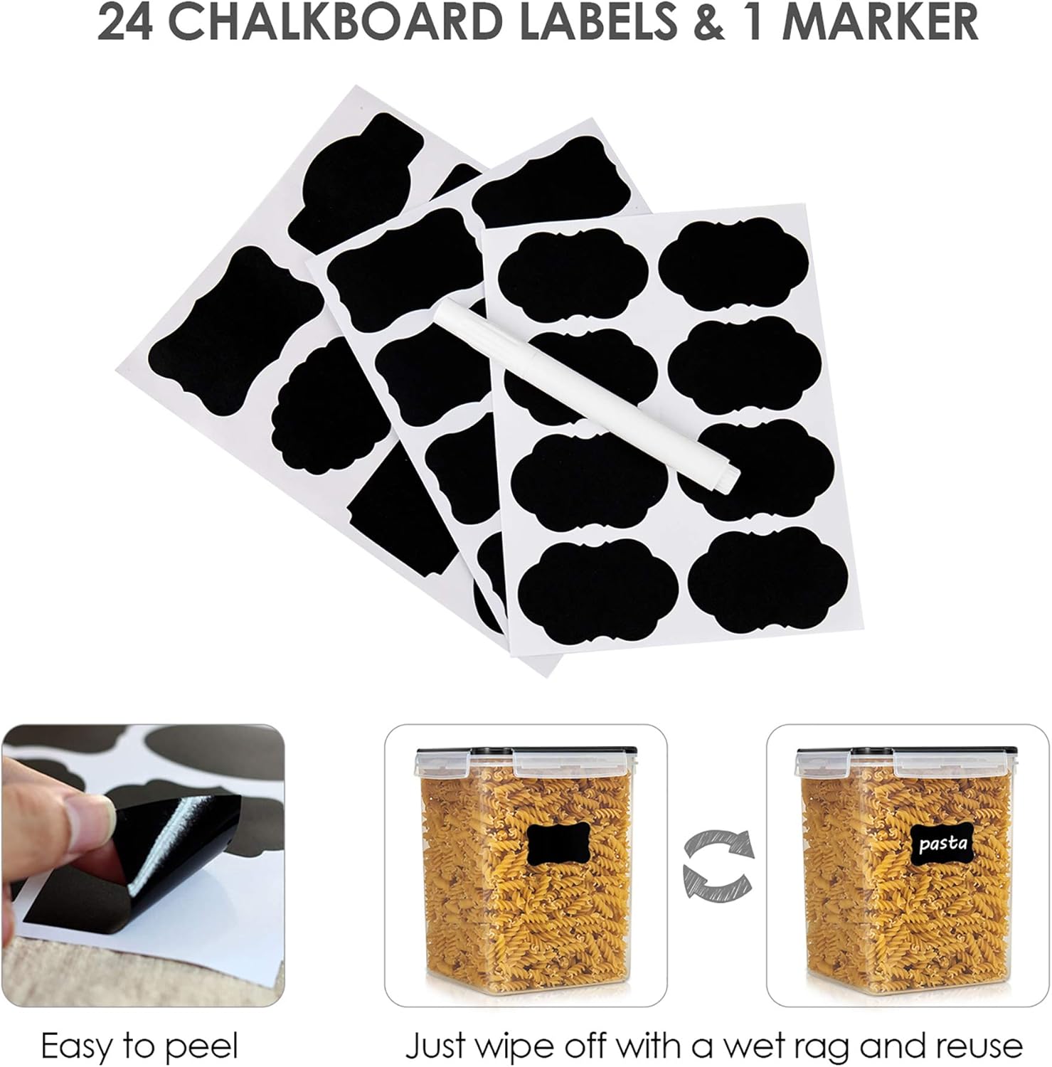 airtight food storage containers – assorted pack sizes

4 pack BPA-free pantry storage containers with labels

airtight 10-piece dry food storage container set

24 pack kitchen food containers with lids and cups