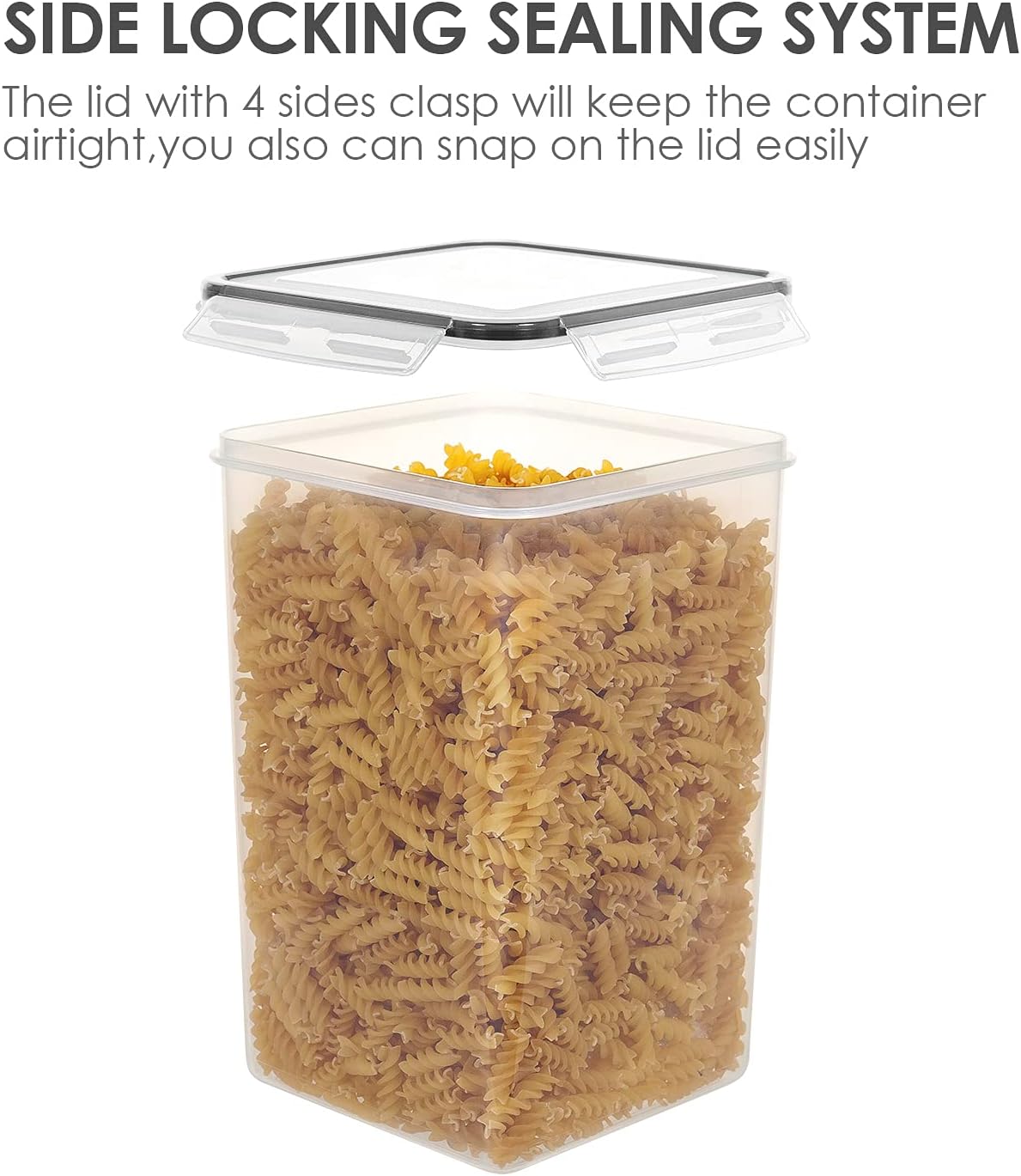 	Side locking system of airtight dry goods storage container