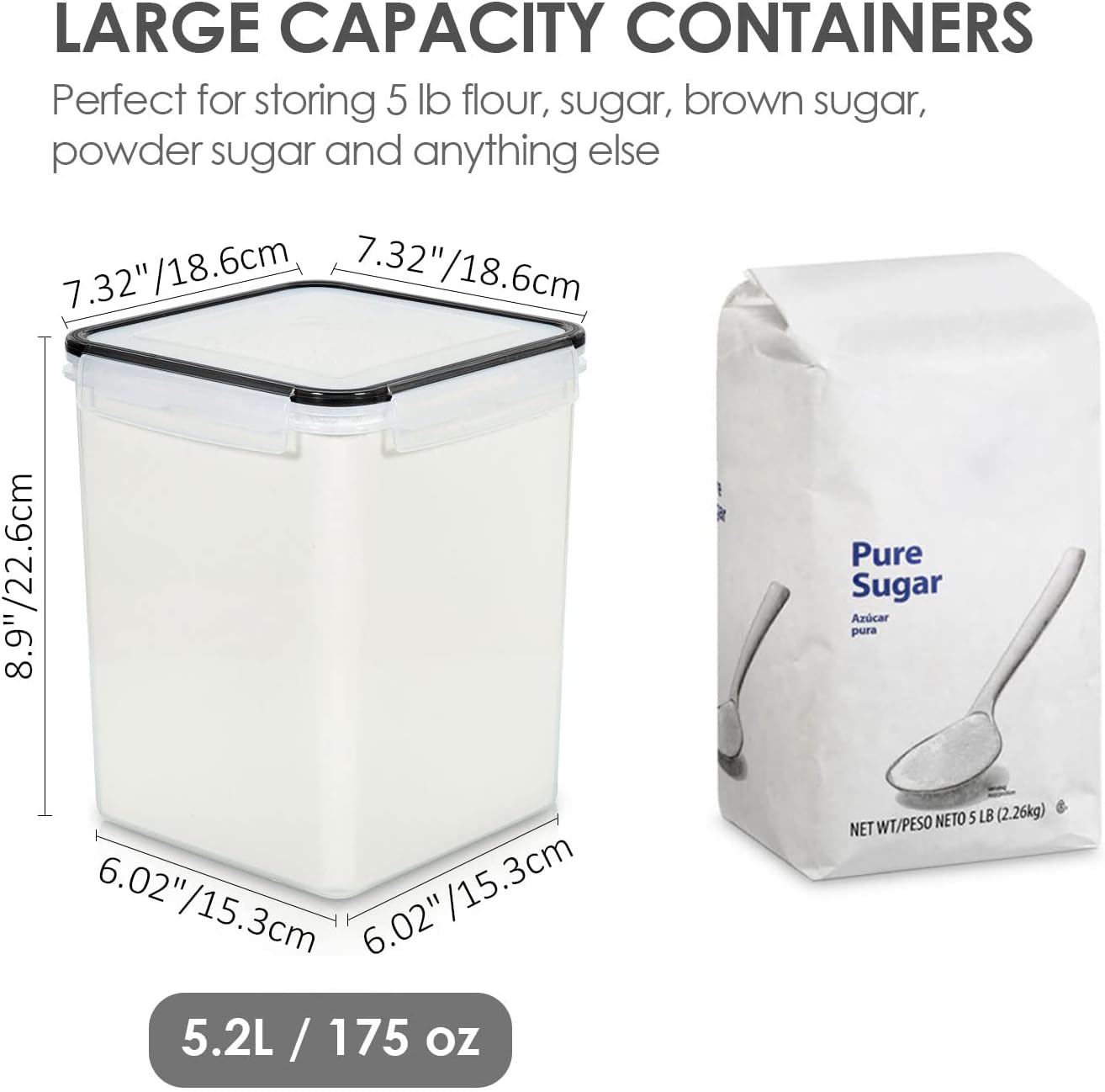 Large capacity dry food storage containers with airtight lids