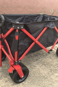 Heavy-Duty Folding Beach Wagon – Front View Loaded
All-Terrain Utility Wagon with Wide Wheels – Red Frame
Collapsible Camping Cart – Folded for Storage
Outdoor Wagon for Sand and Grass – Side View