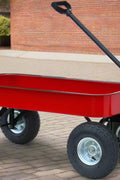 All-terrain steel garden wagon with 10-inch pneumatic tires – GC15010
Close-up of 10-inch inflatable tires and steel axle system