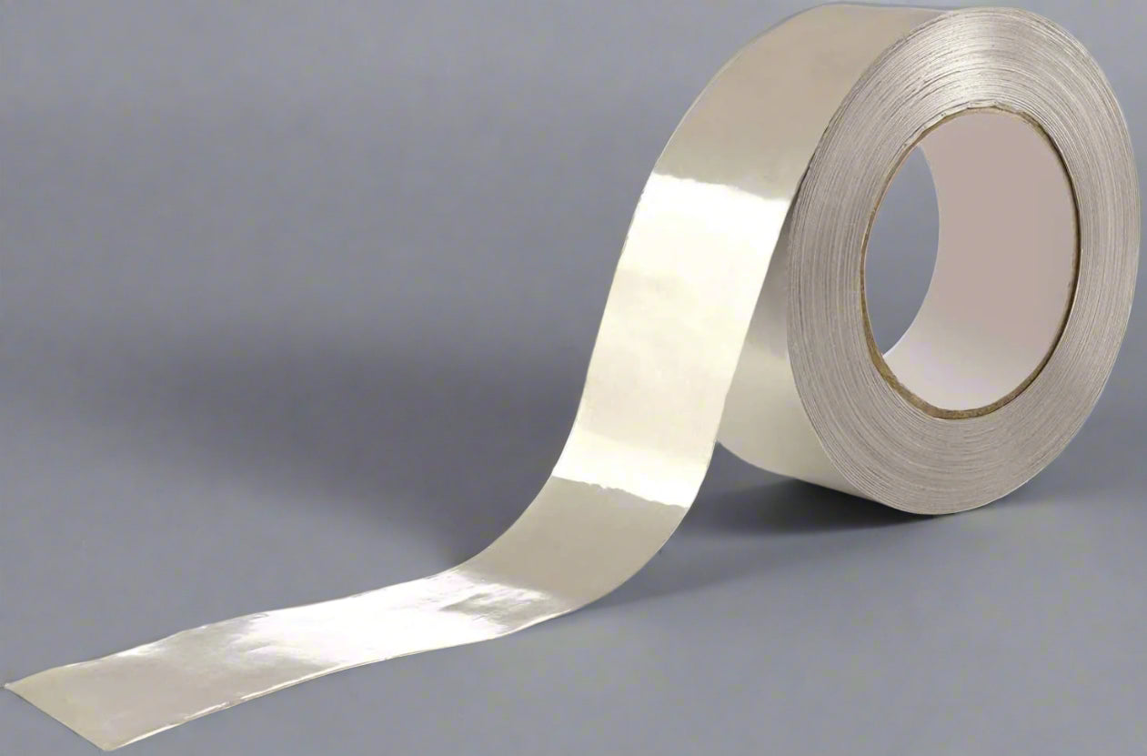 3-inch aluminum foil tape roll for HVAC sealing
Heavy-duty foil tape applied to duct insulation
Silver aluminum tape with strong adhesive for repair work