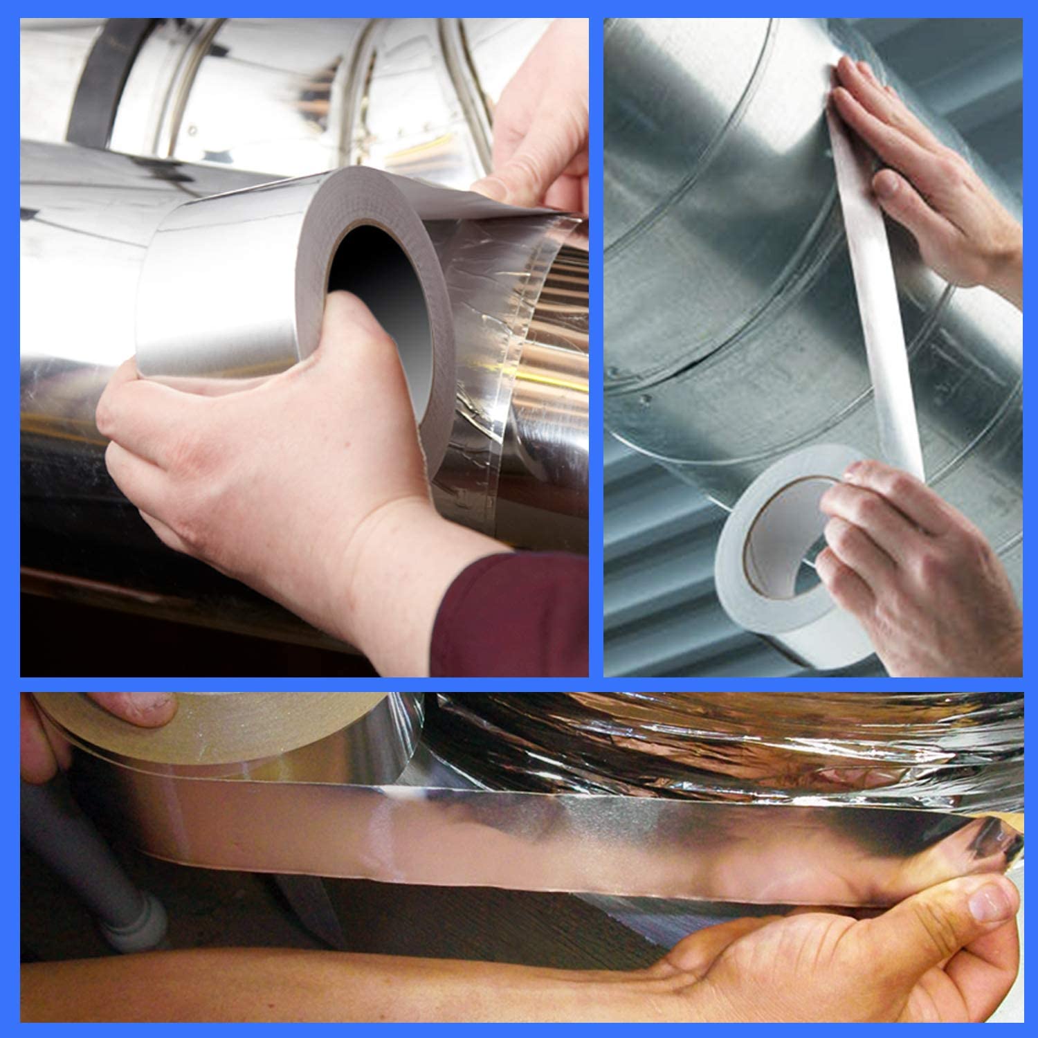 3-inch aluminum foil tape roll for HVAC sealing
Heavy-duty foil tape applied to duct insulation
Silver aluminum tape with strong adhesive for repair work