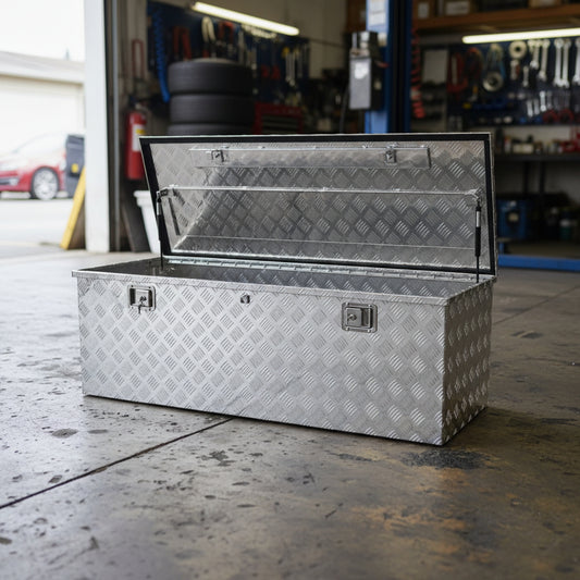 Heavy-Duty Aluminum Lockable Tool Box Open View

Lightweight Aluminum Storage Chest for Tools

Truck Bed Lockable Aluminum Tool Storage Box