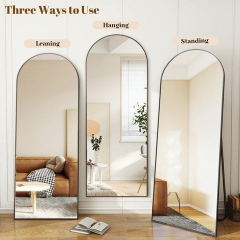 “Arched full-length mirror with black frame beside potted plant”

“Bedroom setup featuring full-length arched mirror against white wall”

“Arched mirror wall mounted in hallway entrance”

“Black-framed modern mirror with standing support in bedroom”

“Close-up of 58x18 mirror frame and edge details”