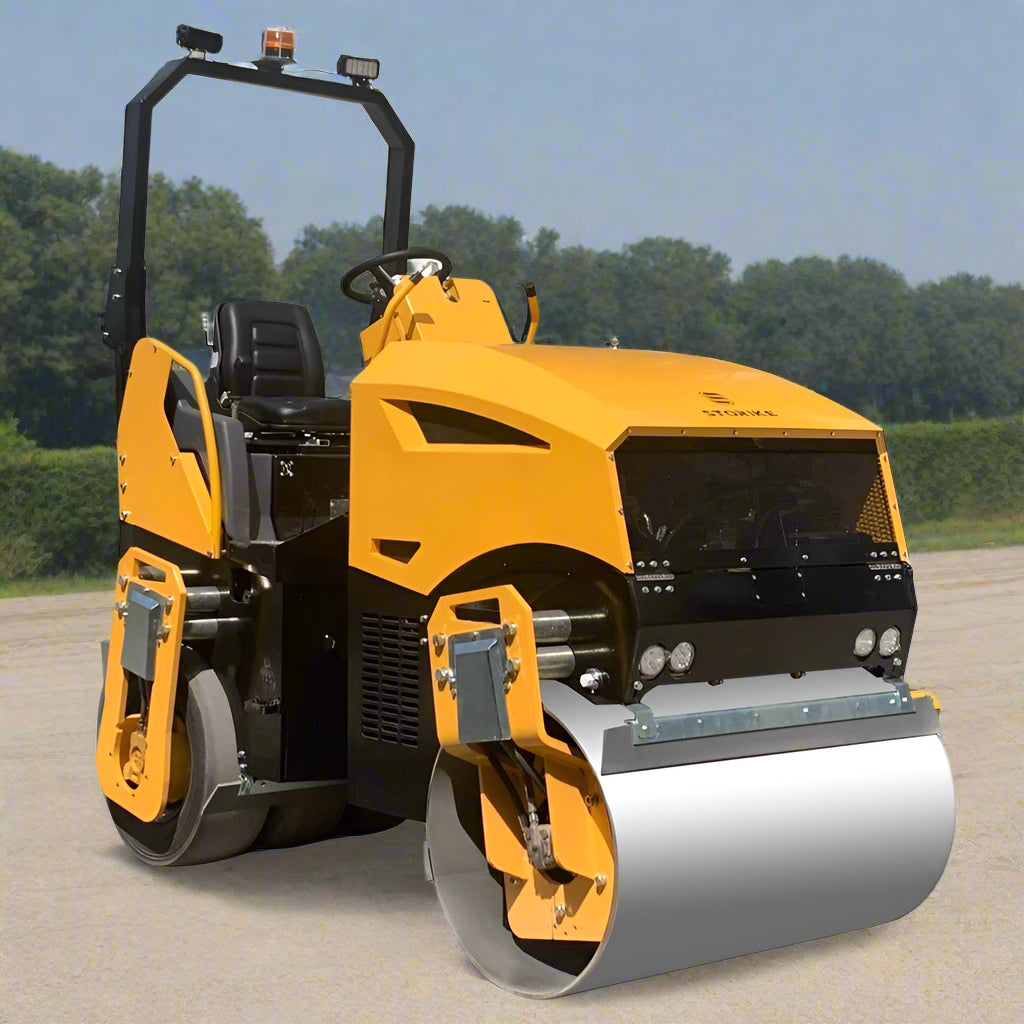 3.5-Ton Tandem Vibratory Roller in yellow – front view
Double drum asphalt compactor on-site
Side view of articulated soil roller
Yanmar engine vibratory roller parked for demonstration